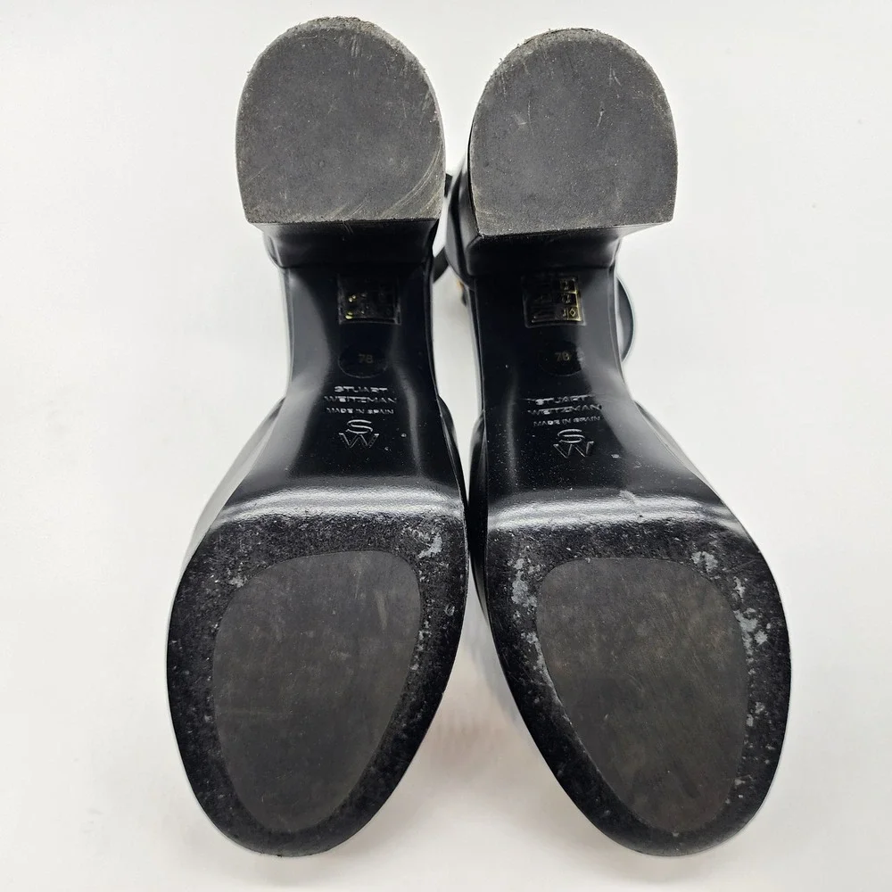 Stuart Weitzman Dayna Platform Pump Women's 7B Black Leather Ankle Strap Heels